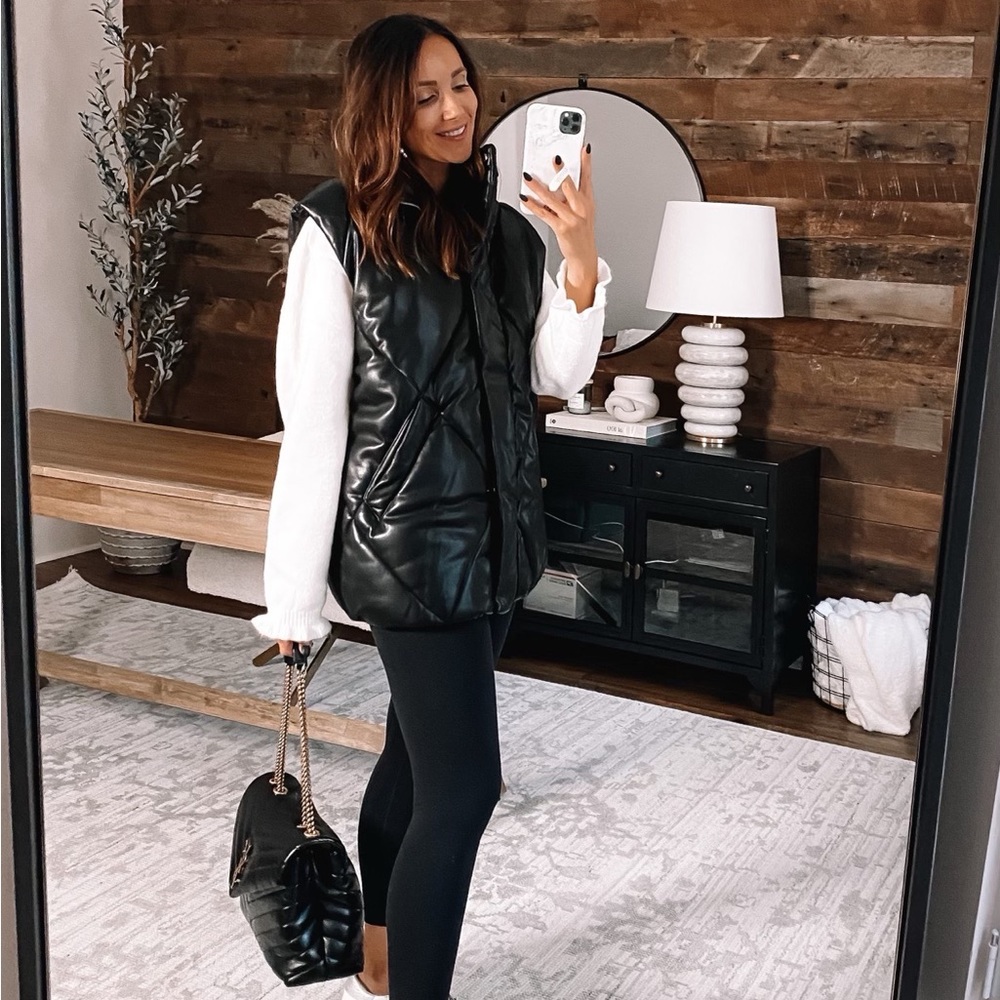 Abercrombie and fitch faux Leather over sized puffer vest